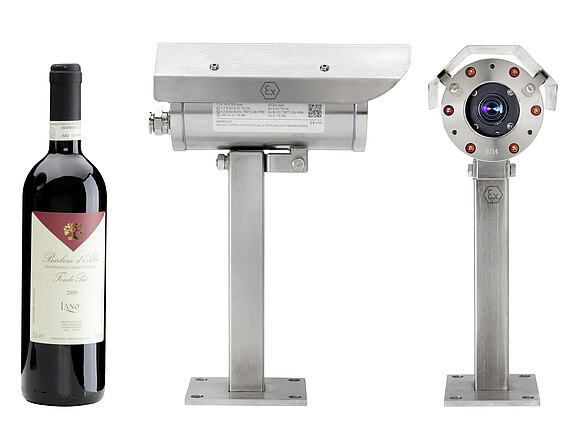 Blast Proof Camera ExCam IPM3016: Size comparison with a bottle of wine